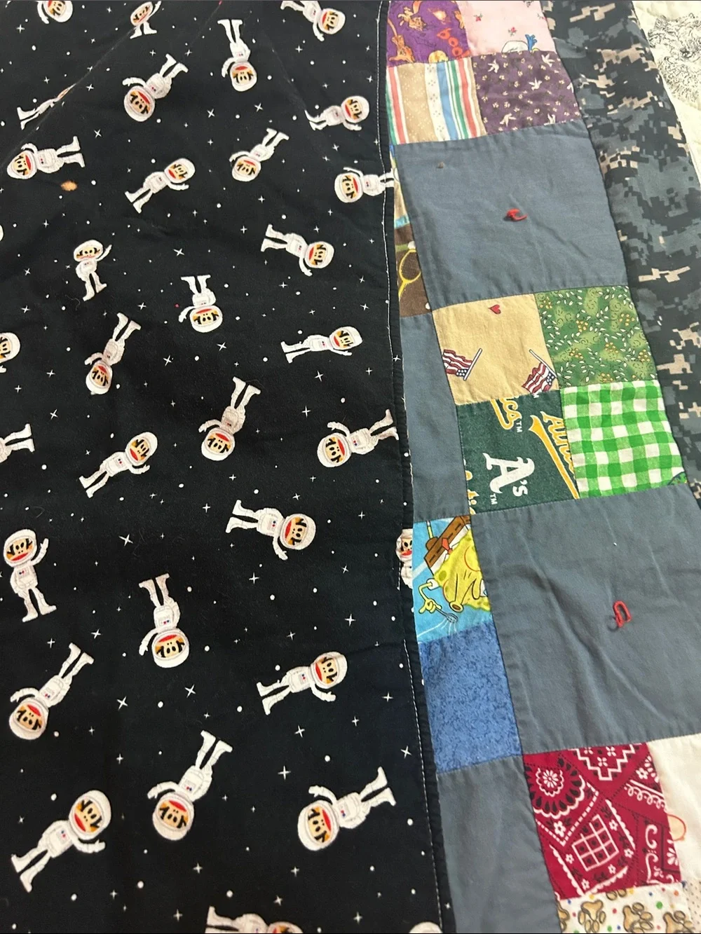 Handmade Patchwork Quilt - Multicolor and Gray 39x46 1/2 inch